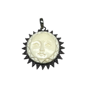 Sterling Silver & White Enamel Sun Medal Pendant