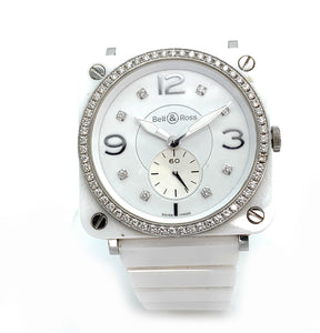 Bell & Ross Aviation Diamond White Ceramic Ladies 39mm Watch BRS-98-PWCD