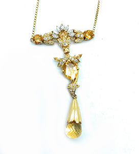 18K Yellow Gold 6.00ctw Citrine & 0.75ctw Diamond Pendant Necklace