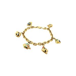 Asch Grossbardt 18K Yellow Gold Multi-Stone & Diamond Fish Charm Bracelet
