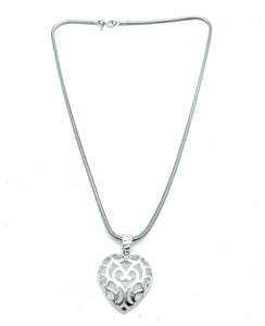 Milor Italy Sterling Silver Puffed Filigree Openwork Heart Pendant Necklace
