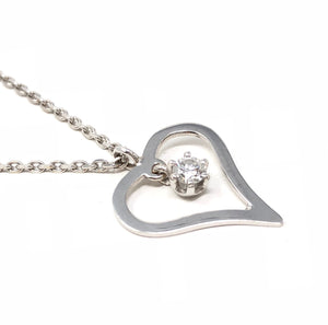 14K White Gold Heart Pendant 0.18ct Diamond Necklace 19.25"