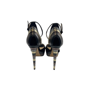 JIMMY CHOO Max 120 Black Suede & Metallic Nappa Leather Platform Heels - Sz. 36.5