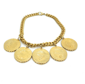 Vintage Fancy Gold & Rhinestone Coin Medallion Cuban Link Necklace