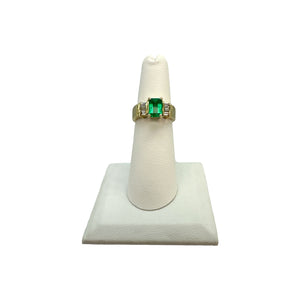 14K Yellow Gold 1.0ct Emerald & 0.20ctw Diamond Ring - Sz. 5.25