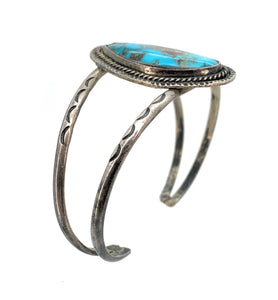 Vintage Old Pawn Sterling Silver & Royston Turquoise Split Shank Cuff Bracelet