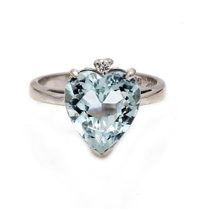 14K White Gold 2.00ct Heart Shaped Aquamarine & 0.02ctw Diamond Ring - Sz. 5.75