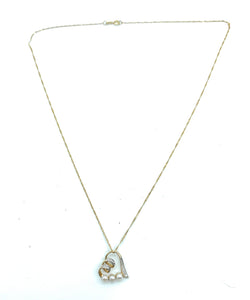 14K Yellow Gold, Pearl & Diamond Heart Pendant Necklace