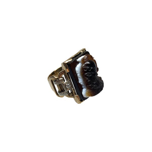 10K Two-Tone Gold, Diamond, & Hardstone Double Cameo Ring - Sz. 6.5