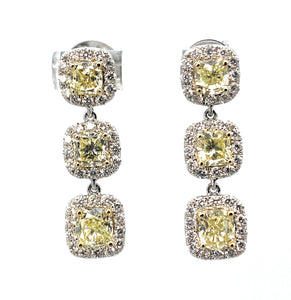 18K Two-Tone Gold, Yellow Diamond & White Diamond Dangle Earrings