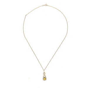 Vintage 18K 2-Tone Gold Yellow Diamond Halo Pendant Necklace