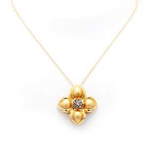 14K Yellow Gold & 0.20ctw Diamond Flower Pendant Necklace