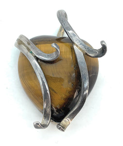 Vintage Sterling Silver & Cat Eye Heart Pendant & Earrings Set