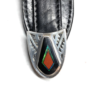 Calvin Begay Old Pawn Sterling Silver Multi-Stone Inlay Belt Buckle Set