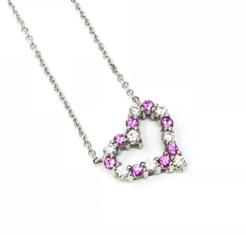 TIFFANY & Co. Platinum Diamond Pink Sapphire Heart Pendant Necklace $3,300