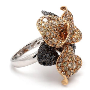 6.23ctw 18K Two-Tone Gold Black & Brown Pave Diamond Flower Ring - Sz. 6.25