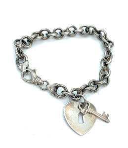 OTC Sterling Silver Heart & Key Charm Bracelet