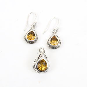 Scott Kay Sterling Silver and Citrine Earrings and Pendant Set