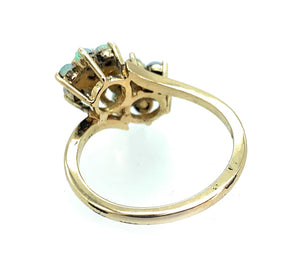 14K Yellow Gold Diamond & Opal Floral Ring - Sz. 6.5