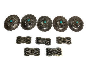 Vintage Old Pawn Navajo Sterling Silver & Turquoise Concho Set (10)