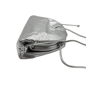 Bottega Veneta Silver Metallic Bark Embossed Mini Pouch Crossbody Bag