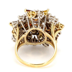 18K Two-Tone Gold Fancy Multi-Colored Diamond Cluster Ring - Sz. 7