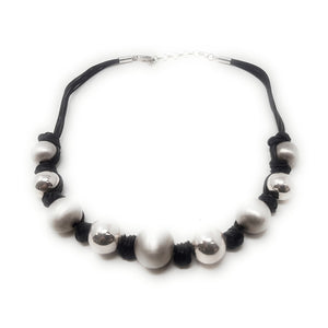 Silver and Black Cocktail Beaded Necklace