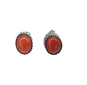 Old Pawn Vintage Sterling Silver & Oxblood Coral Post Earrings