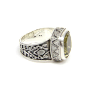 Sterling Silver 925 India Nepal Hand Carved Quartz Ring