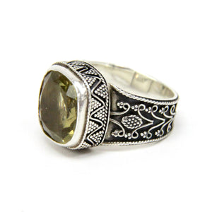 Sterling Silver 925 India Nepal Hand Carved Quartz Ring