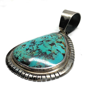 Old Pawn Sterling Silver & Royston Turquoise Teardrop Pendant