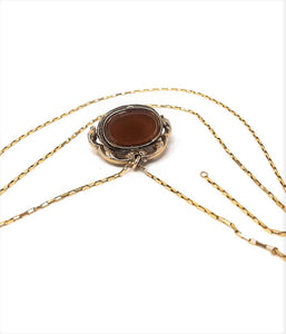 Victorian Amber Agate 10k and 14k Gold 24" Necklace