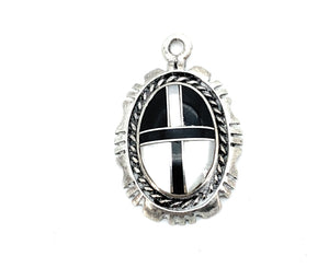Old Pawn Zuni Sterling Silver, Onyx, & MOP Inlay Pendant