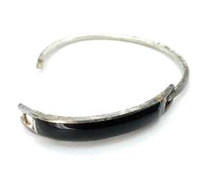 South American Alpaca Silver & Black Onyx Hinged Bangle Cuff Bracelet