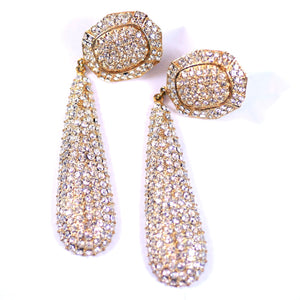 Costume Gold Tone Large Dangle Earrings with Rhinestone