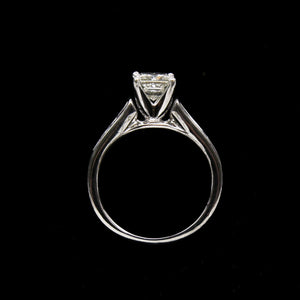 14K White Gold Engagement Ring 0.91ctw Princess Cut Diamond and Filigree