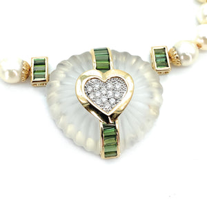 18K Yellow Gold, Diamond, Pearl, Quartz Crystal Heart & Tourmaline Necklace