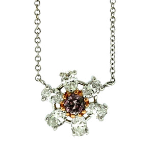 18K White Gold 0.85ctw Diamond Snowflake Pendant and Necklace