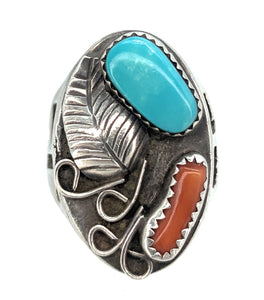 3 Old Pawn Vintage Sterling Silver Turquoise & Coral Rings