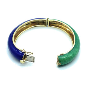 Cellino 18K Yellow Gold, Green & Blue Enamel Hinged Bangle Bracelet