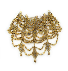 Mona Saab Fancy Gold & Crystal Bib Style Statement Necklace
