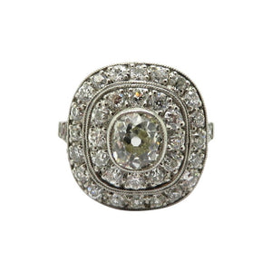 Antique Edwardian Style Halo Platinum Diamond Engagement Ring, Size 7