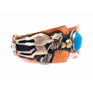 Chaco Canyon Southwest Turquoise Sterling Silver and Copper "Horse" Cuff  Bracelet - TheRelux.com