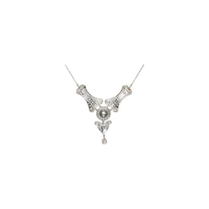Platinum & 2.84ctw Old European Cut Diamond & Tahitian Black Pearl Necklace