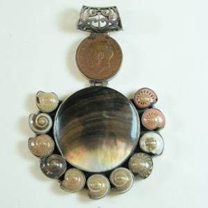 Sterling Silver with Mother of Pearl, Shell, and Sovereign Coin Pendant