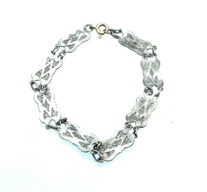 Vintage Sterling Silver Filigree Scroll & Enamel Inlay Chain Link Bracelet