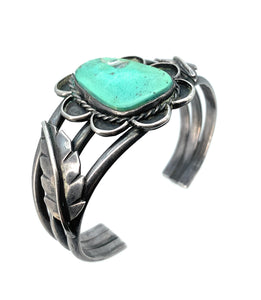 Old Pawn Navajo Sterling Silver & Turquoise Tri-Shank Cuff Bracelet