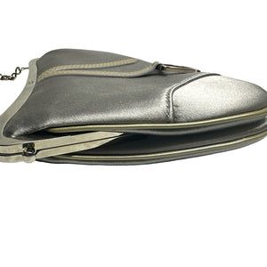 1990s Dior Mini Metallic Leather Silver Saddle Bag