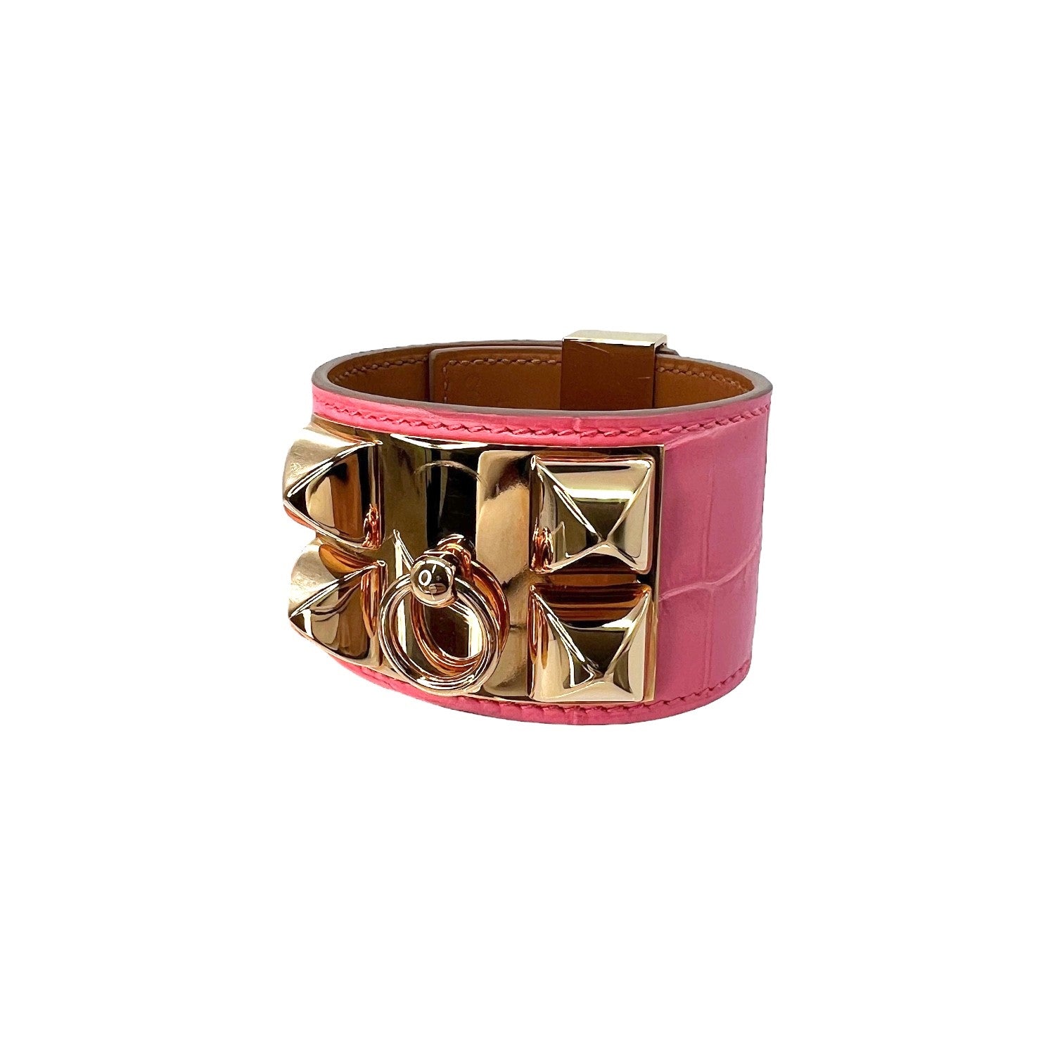 Hermes Collier Chien Red Leather Gold Bracelet