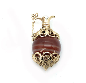 Antique 14K Yellow Gold Banded Agate & Pearl Jug Charm Pendant